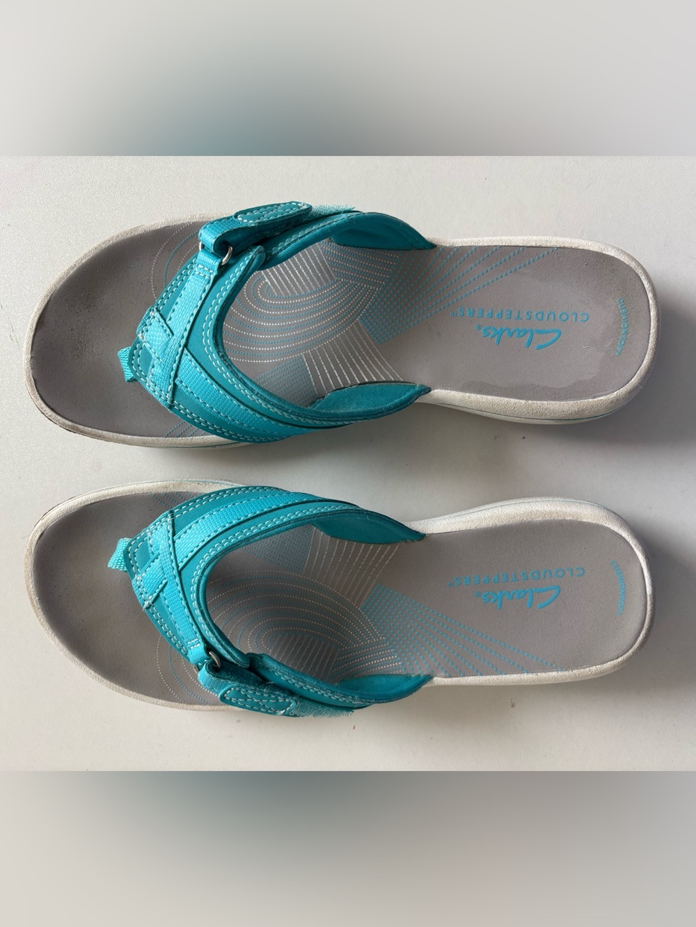 Clarks Teal Adjustable Strap Slide Sandals